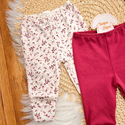 Kit 3 Calças - Raminhos, Bordo e Bolotas - Off White e Bordo